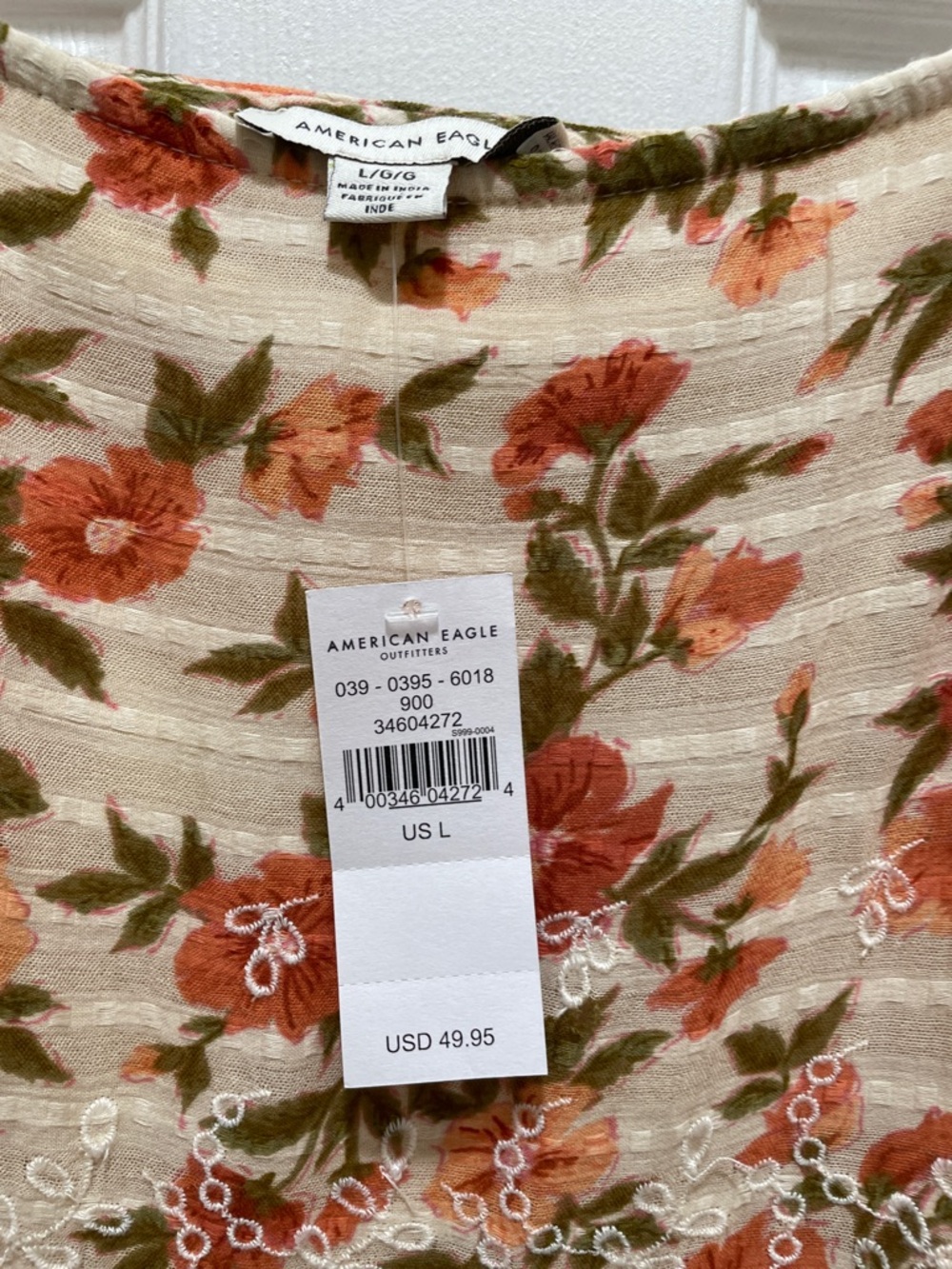 American Eagle Floral Lace Trim Spaghetti Strap Dress - Cream & Rust Floral NWT - Picture 3 of 3